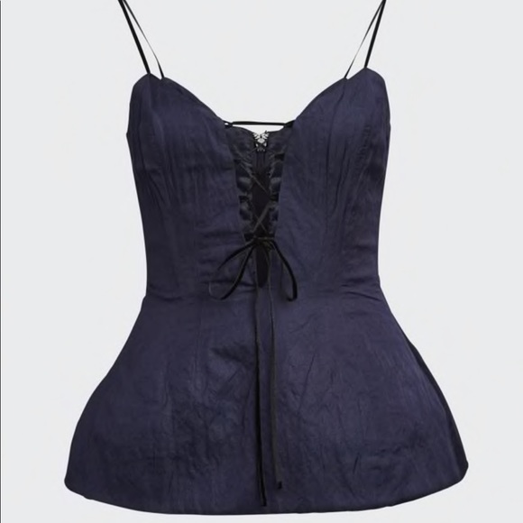 Brock Collection Tie-Detailed Peplum Crinkled Top - Picture 2 of 9